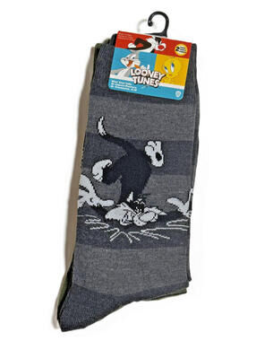Looney Tunes 2 Pack Crew Socks Sylvester / Taz Size Mens 10–13 (Shoe Size 6-12)